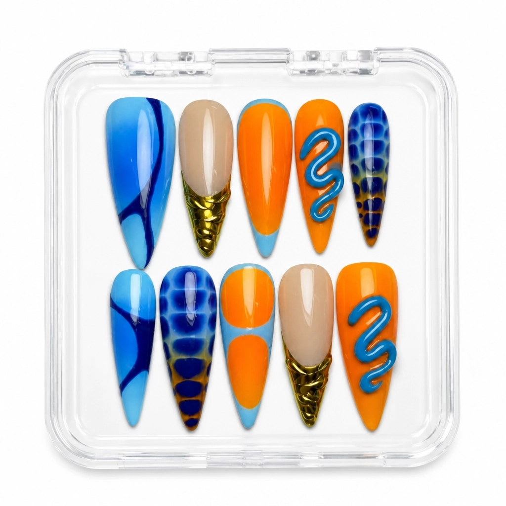 Press-on Nails Wholesale $9.90 Azure Amber Swirls by Yabe Vietnam