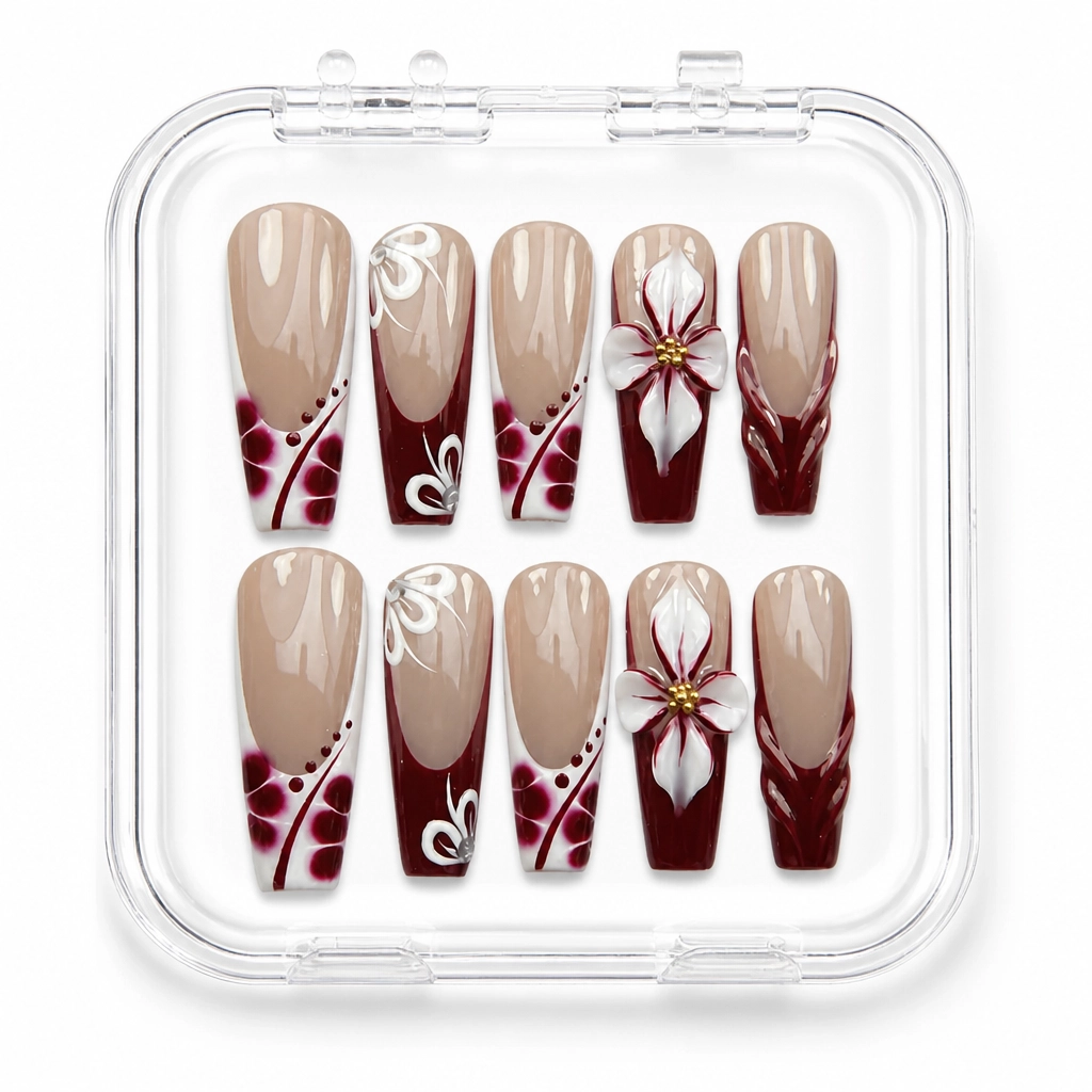 Press-on Nails Wholesale $9.90 Crimson Vine Elegance by Yabe Vietnam