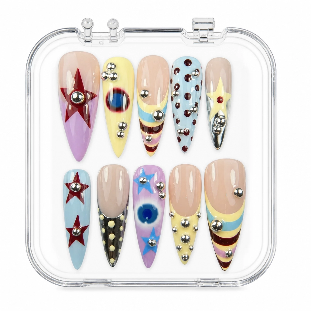 Press-on Nails Wholesale $9.90 Pastel Punk Stars by Yabe Vietnam