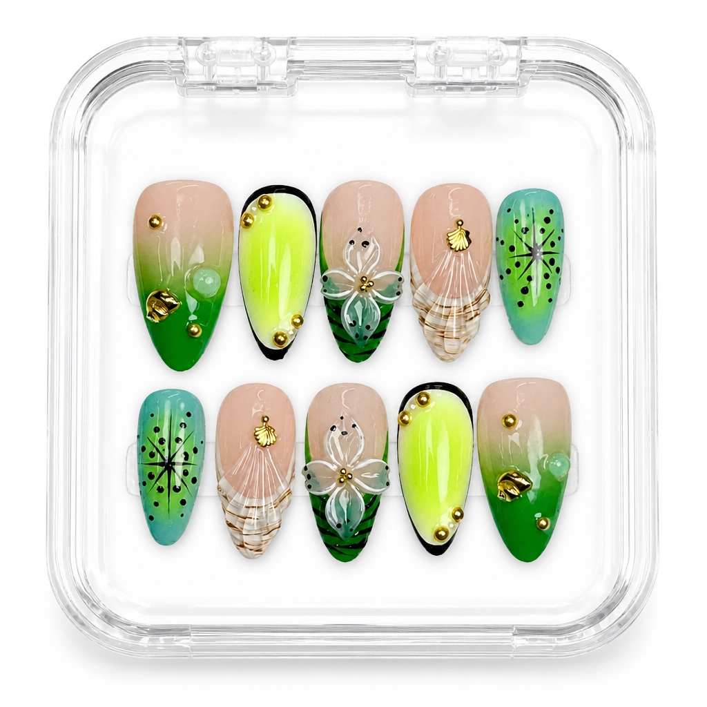 Press-on Nails Wholesale $9.90 Kiwi Bloom by Yabe Vietnam