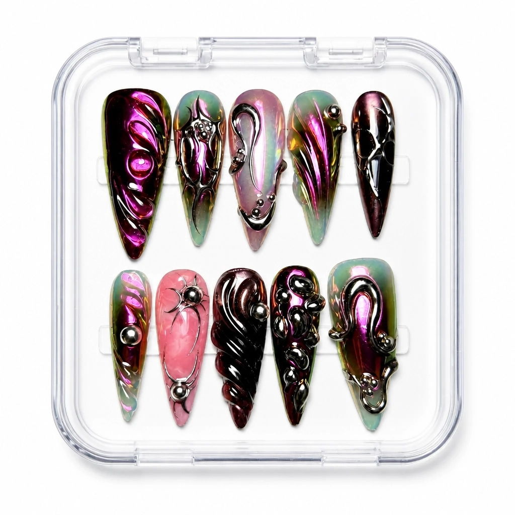Press-on Nails Wholesale $9.90 Iridescent Swirl by Yabe Vietnam