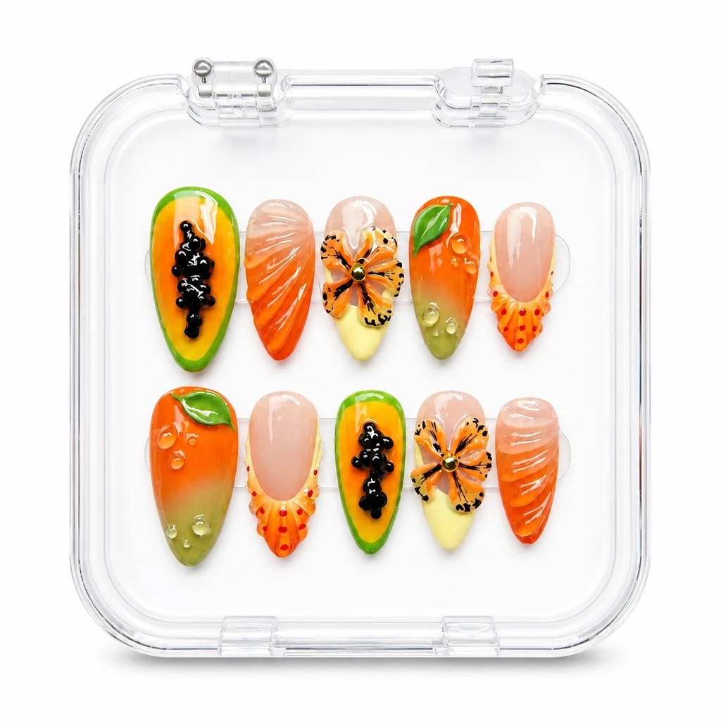 Press-on Nails Wholesale $9.90 Tropical Papaya Splash by Yabe Vietnam