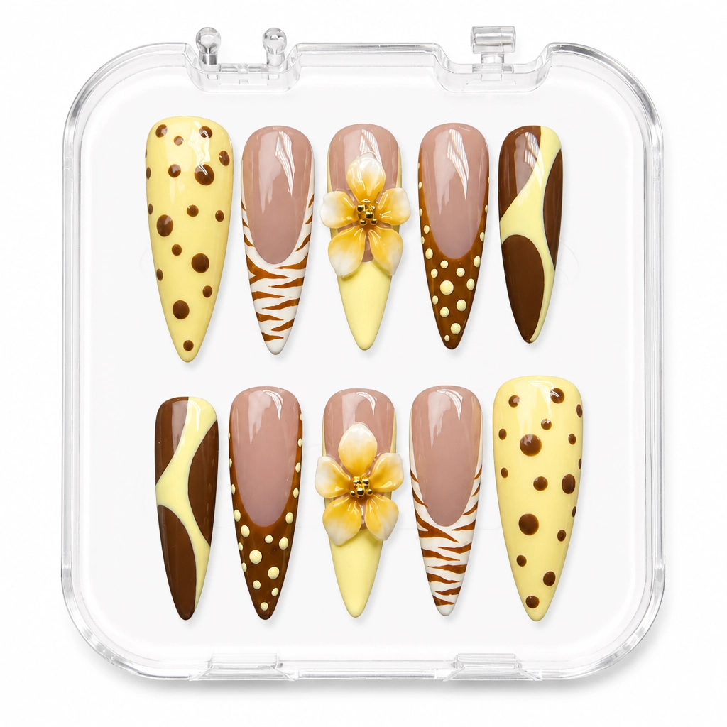 Press-on Nails Wholesale $9.90 Mocha Blossom by Yabe Vietnam