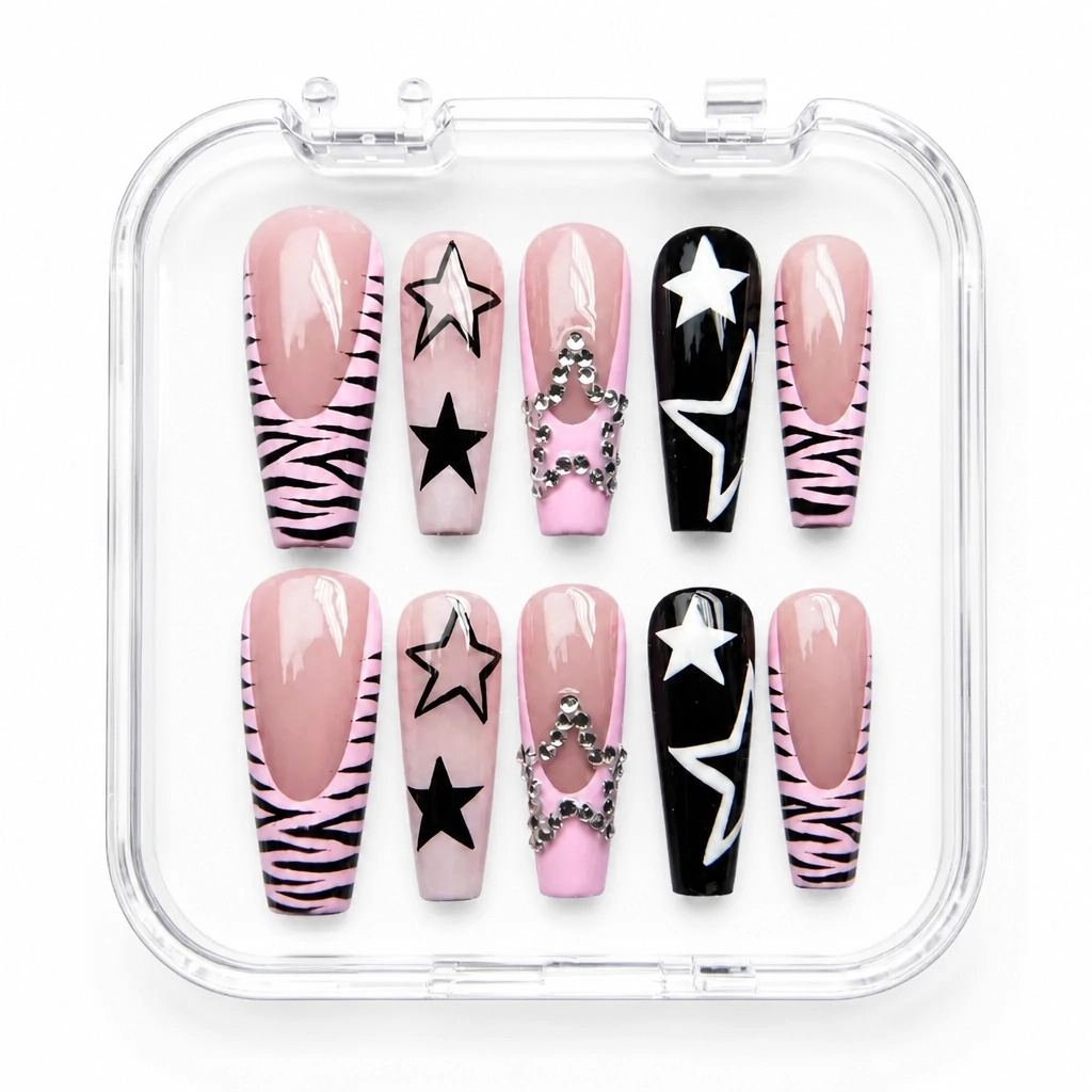 Press-on Nails Wholesale $9.90 Starry Zebra Glam by Yabe Vietnam