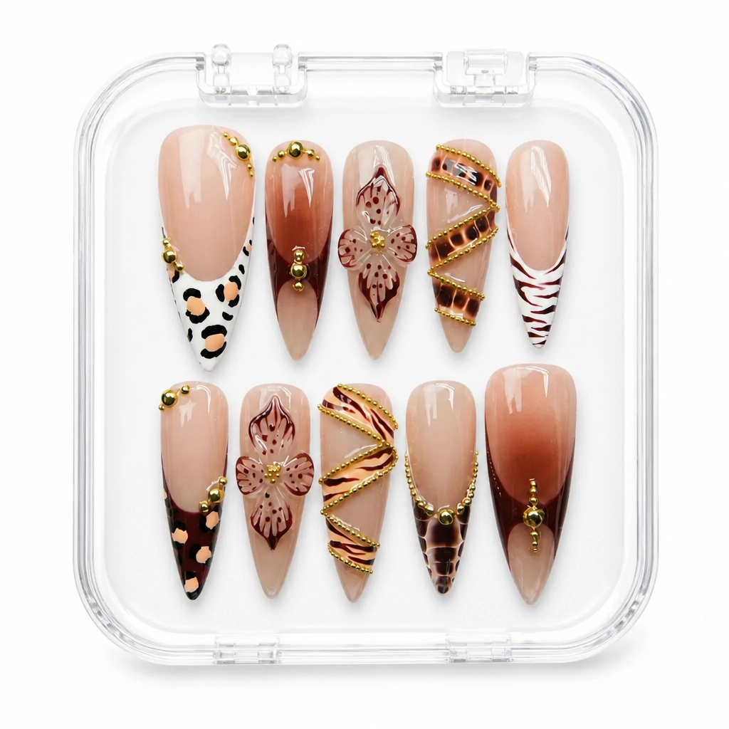 Press-on Nails Wholesale $9.90 Burgundy Gold Opulence by Yabe Vietnam