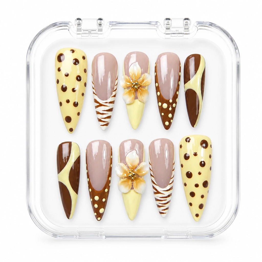 Press-on Nails Wholesale $9.90 Mocha Blossom by Yabe Vietnam