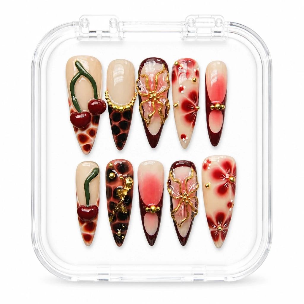 Press-on Nails Wholesale $9.90 Cherry Blossom Charm by Yabe Vietnam