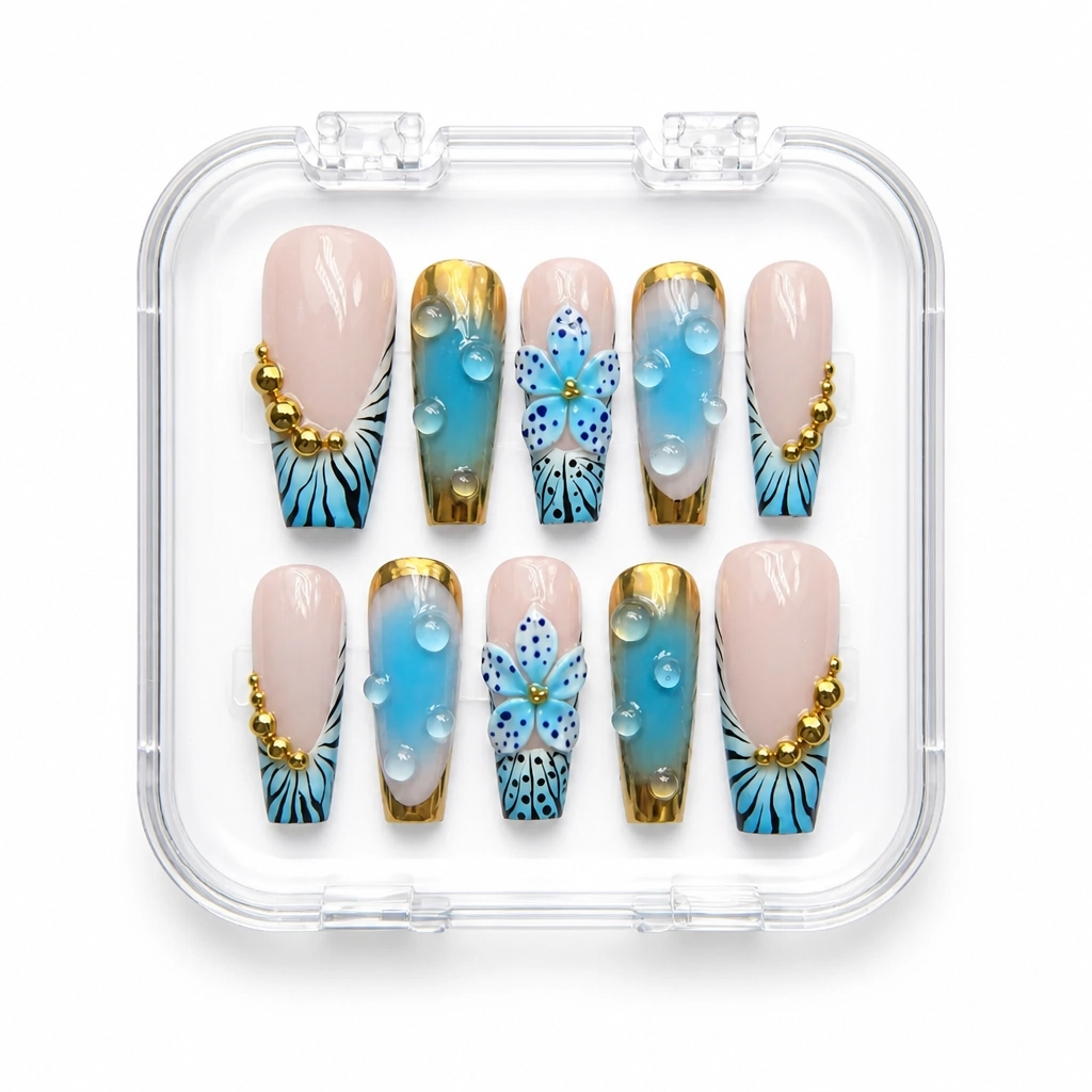 Press-on Nails Wholesale $9.90 Golden Oasis Blooms by Yabe Vietnam