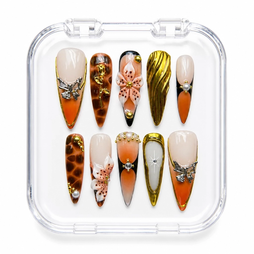 Press-on Nails Wholesale $9.90 Amber Butterfly Garden by Yabe Vietnam