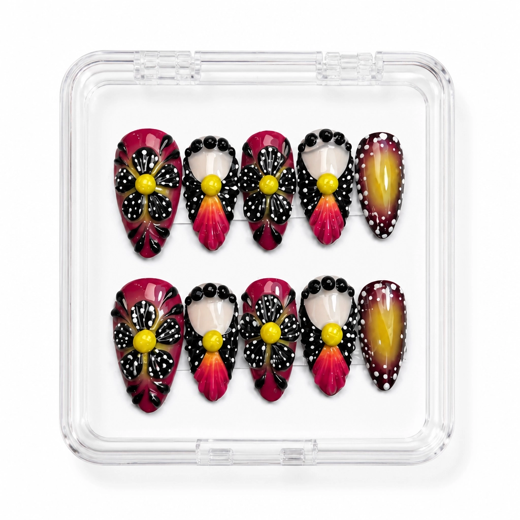 Press-on Nails Wholesale $9.90 Burgundy Blossom by Yabe Vietnam