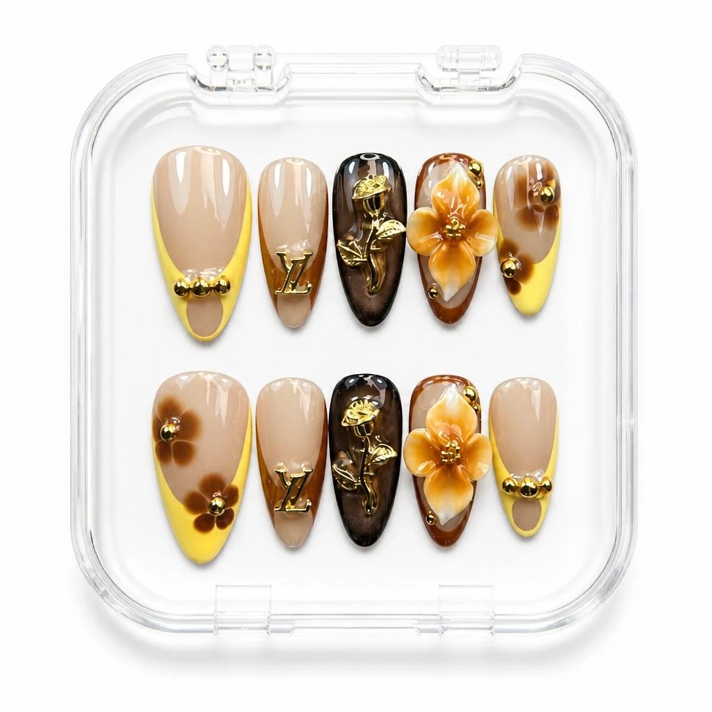 Press-on Nails Wholesale $9.90 Golden Rose Elegance by Yabe Vietnam