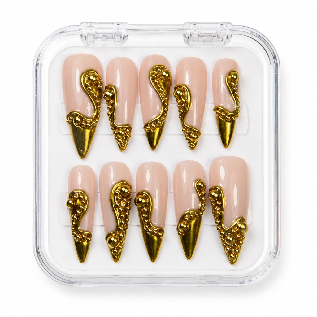 Press-on Nails Wholesale $9.90 Golden Goddess Swirls by Yabe Vietnam