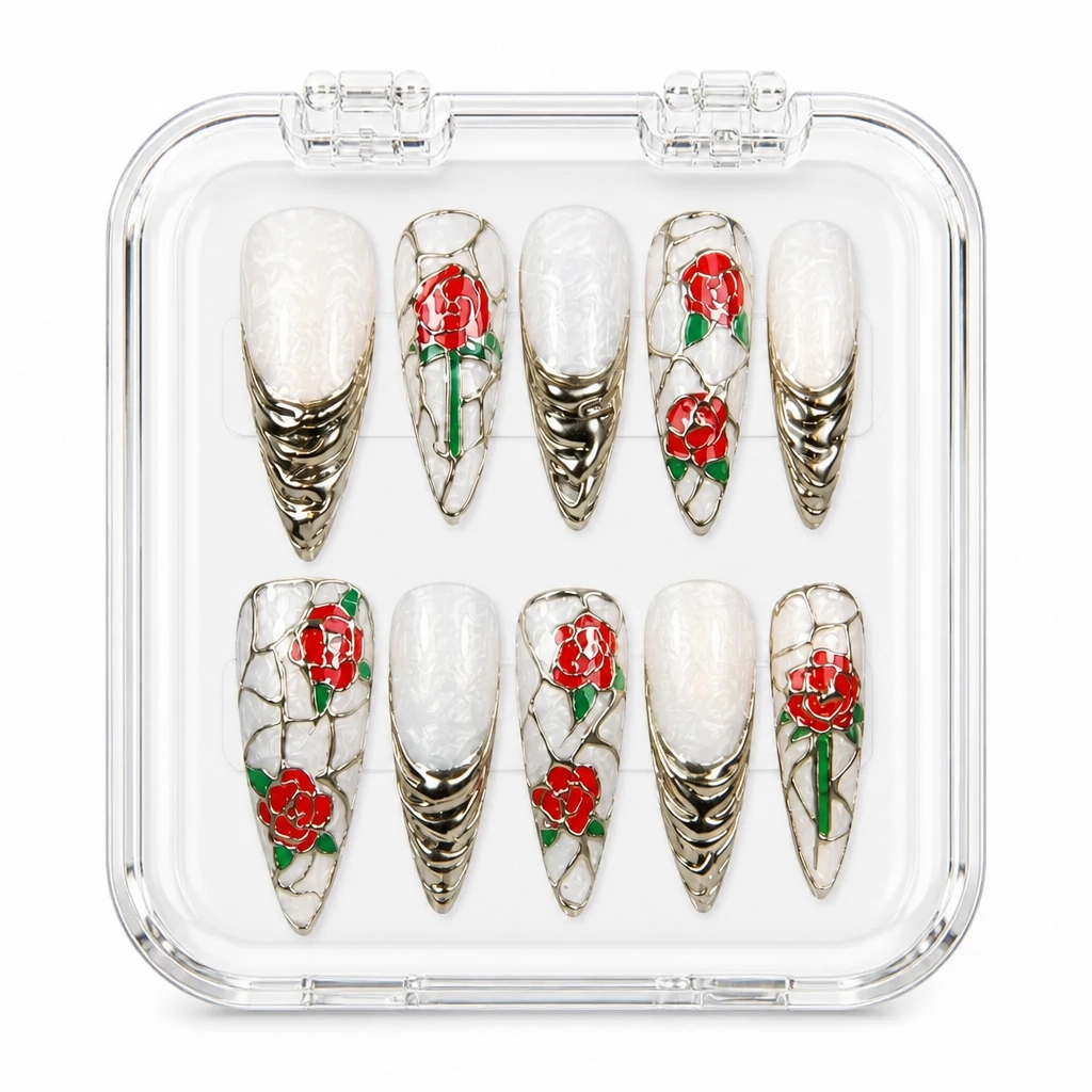 Press-on Nails Wholesale $9.90 Crimson Stained Glass by Yabe Vietnam