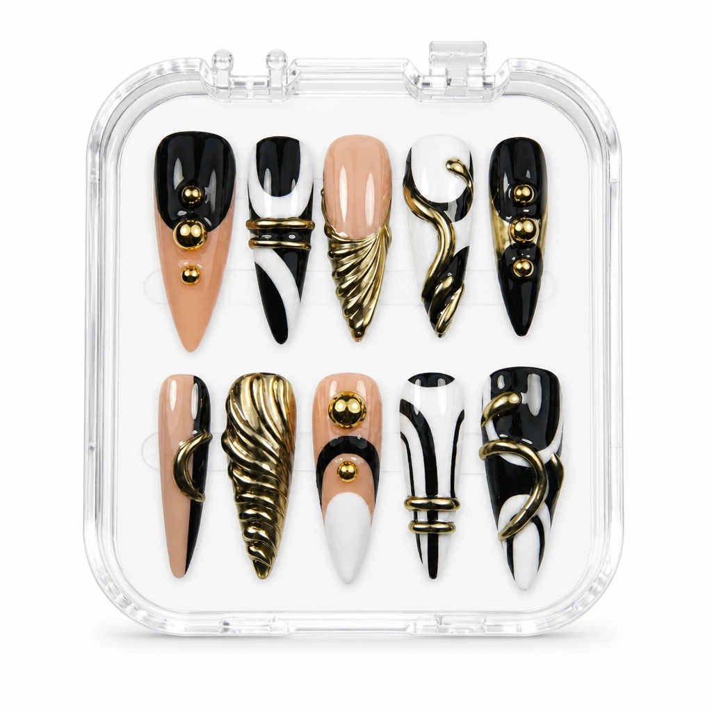 Press-on Nails Wholesale $9.90 Golden Swirl Elegance by Yabe Vietnam