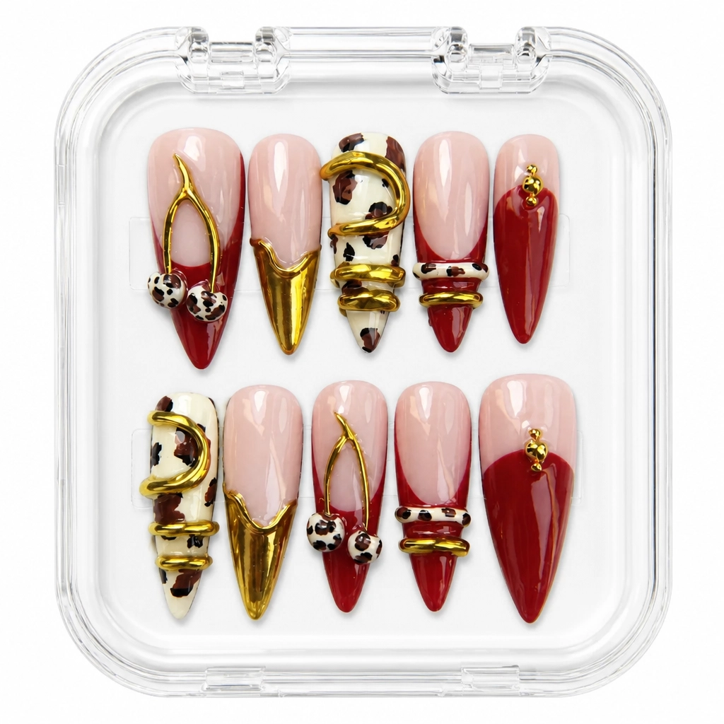 Press-on Nails Wholesale $9.90 Cherry Gold Luxe by Yabe Vietnam