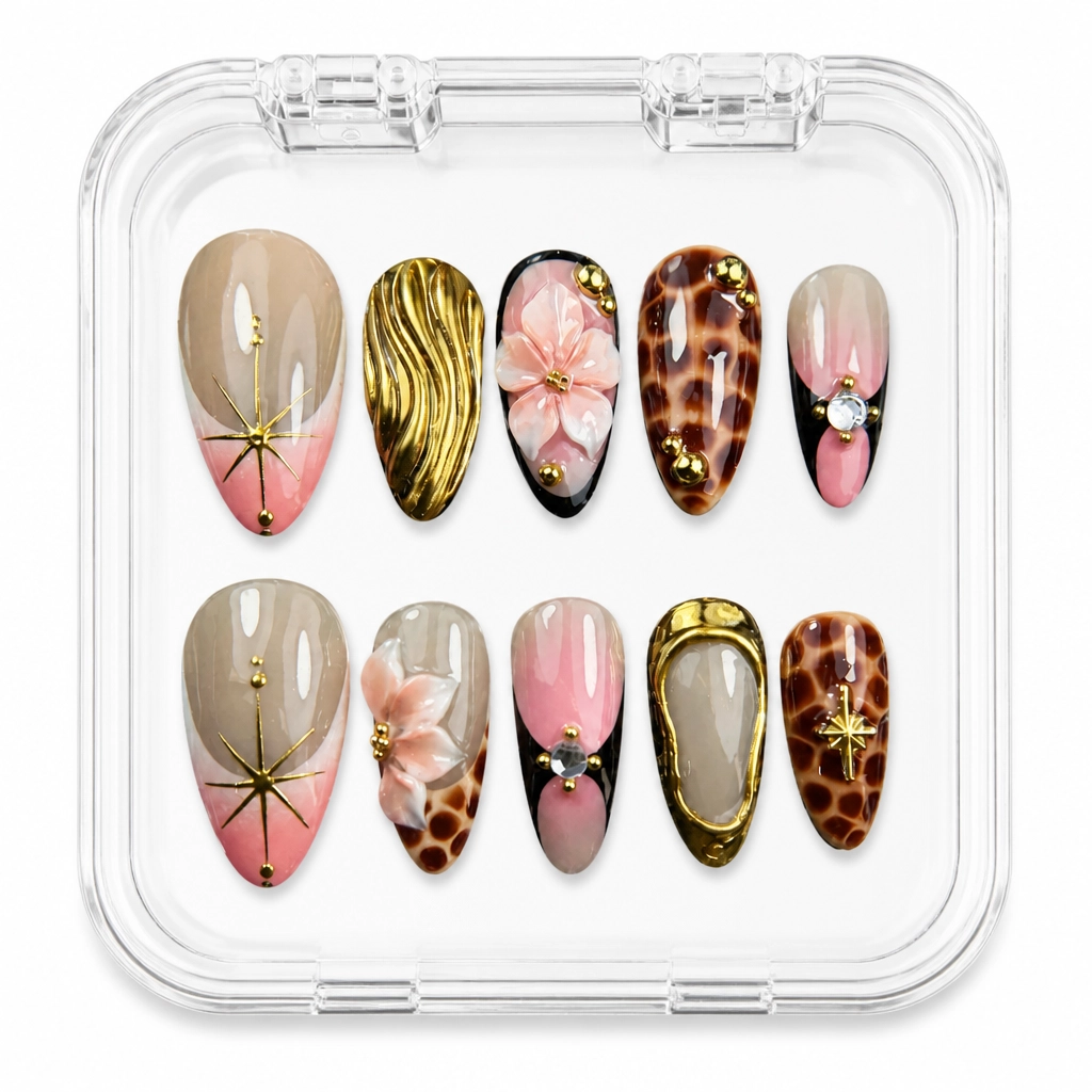 Press-on Nails Wholesale $9.90 Golden Tortoiseshell Star by Yabe Vietnam