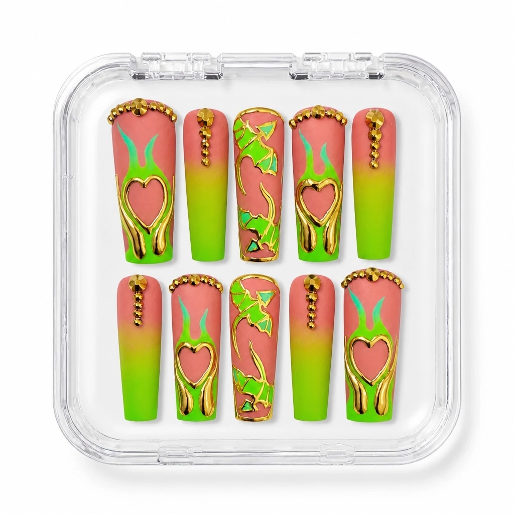 Press-on Nails Wholesale $9.90 Neon Hearts Luxe by Yabe Vietnam