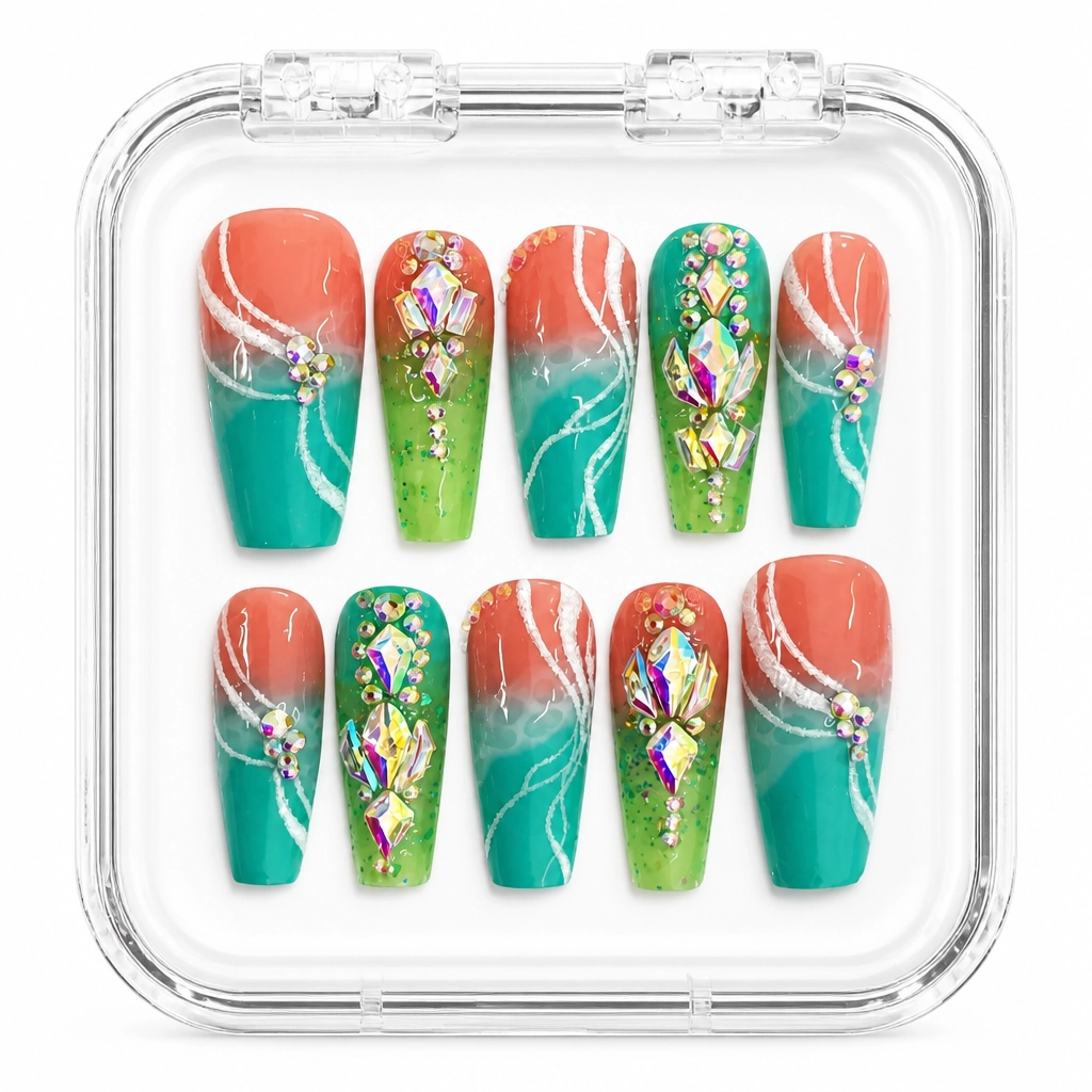 Press-on Nails Wholesale $9.90 Emerald Blossom by Yabe Vietnam
