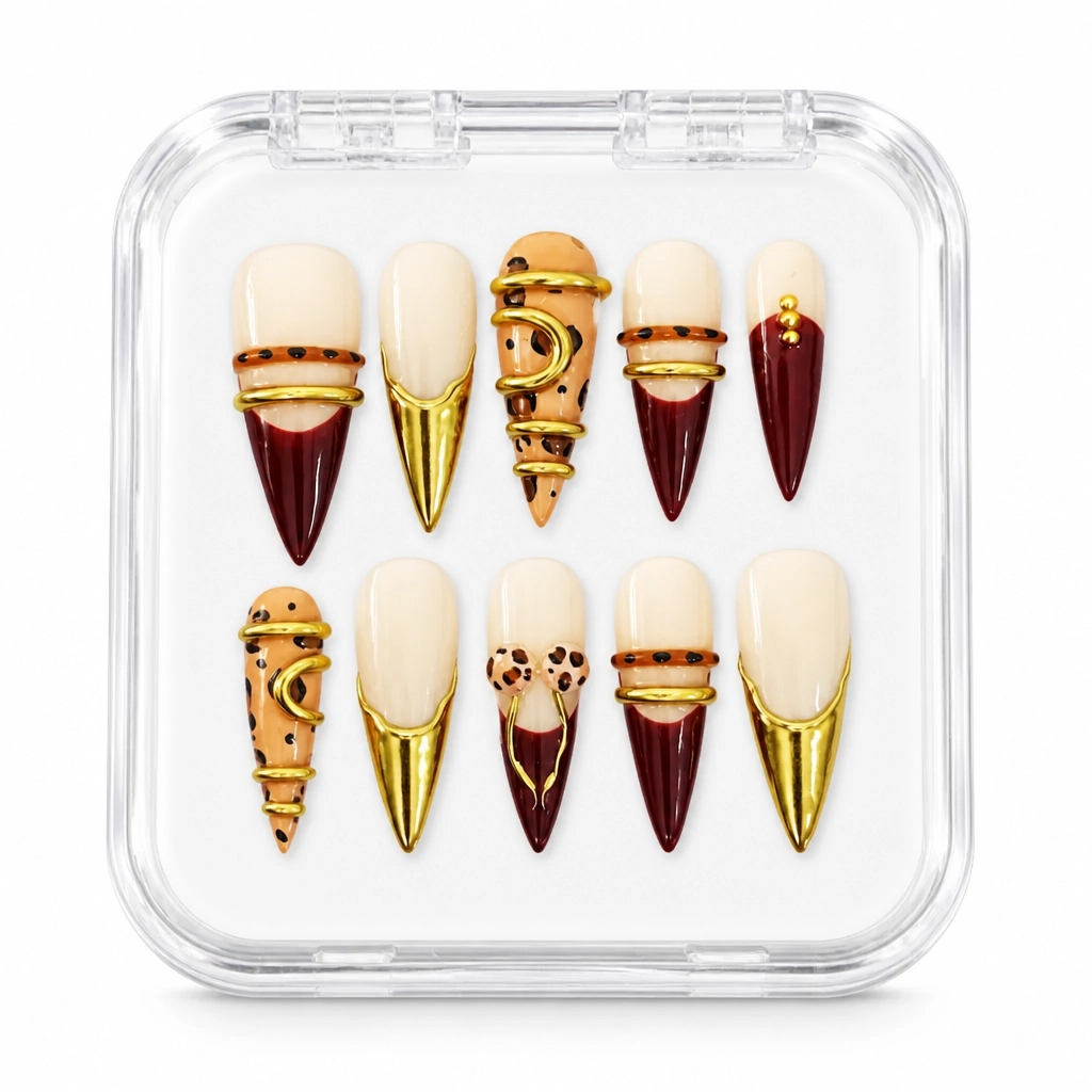 Press-on Nails Wholesale $9.90 Crimson Gold Elegance by Yabe Vietnam