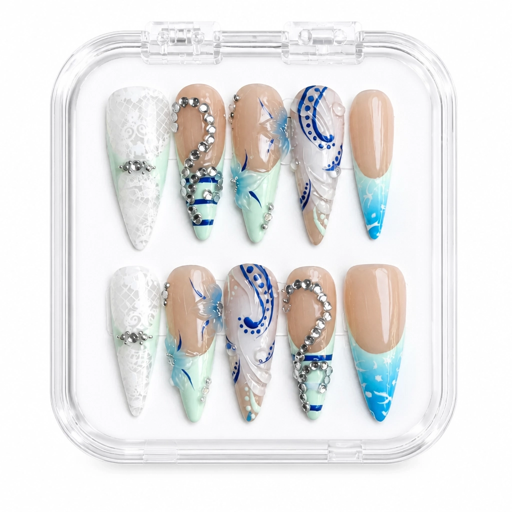 Press-on Nails Wholesale $9.90 Azure Elegance by Yabe Vietnam