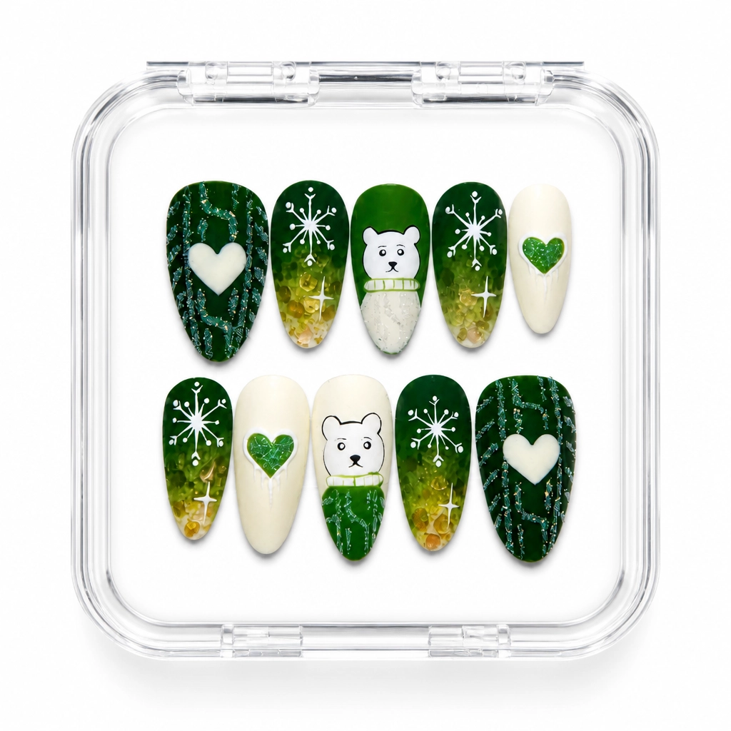 Press-on Nails Wholesale $9.90 Emerald Snowfall by Yabe Vietnam