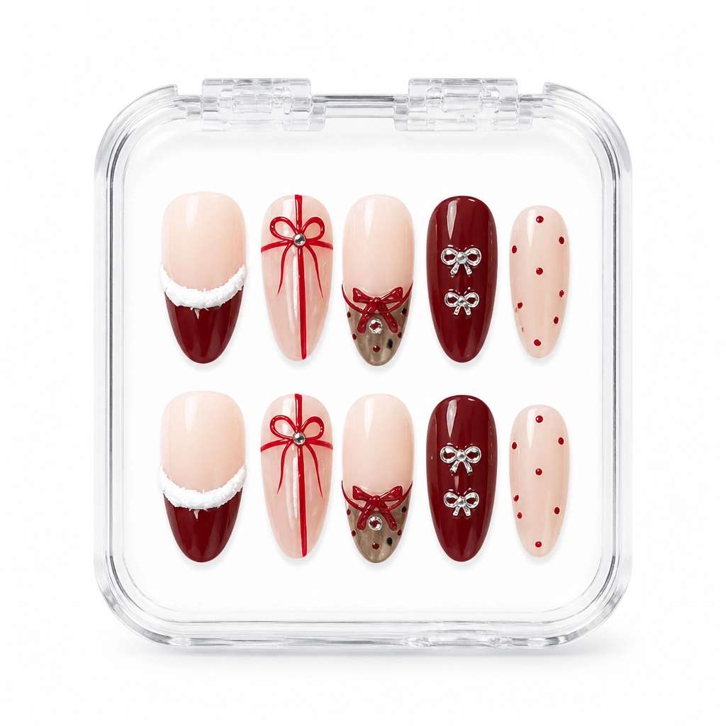 Press-on Nails Wholesale $9.90 Crimson Bow by Yabe Vietnam