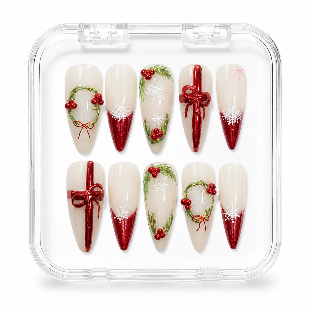 Press-on Nails Wholesale $9.90 Ivory Crimson Sparkle by Yabe Vietnam