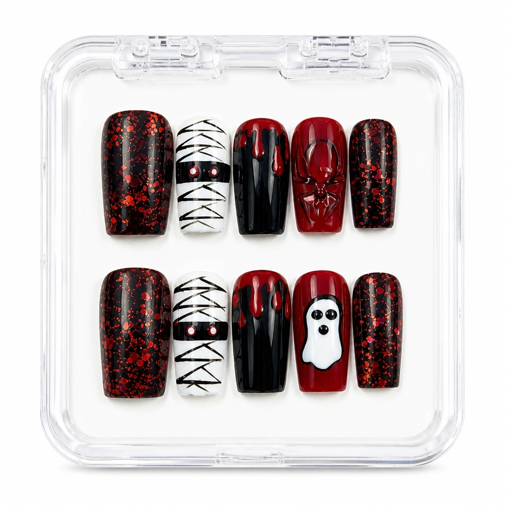 Press-on Nails Wholesale $9.90 Crimson Ghost Glimmer by Yabe Vietnam