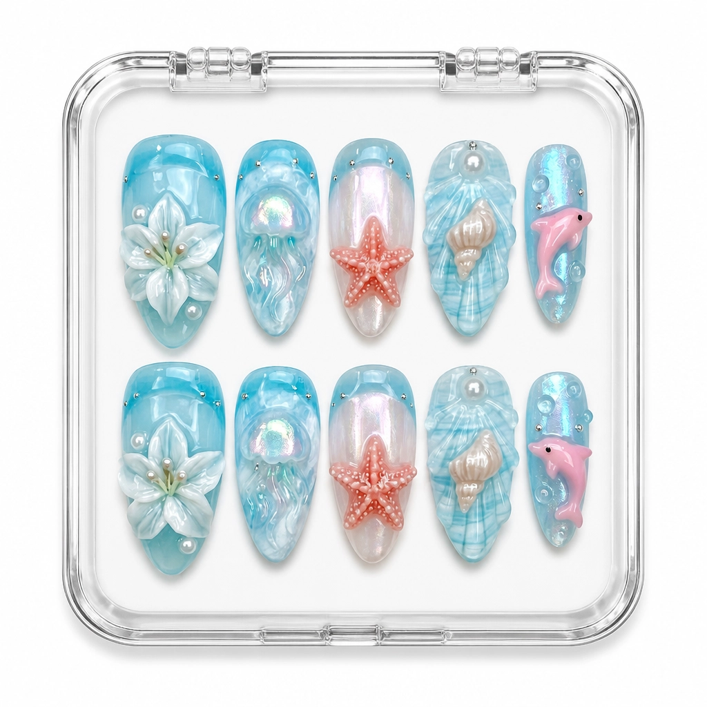Press-on Nails Wholesale $9.90 Aqua Dreamscape by Yabe Vietnam