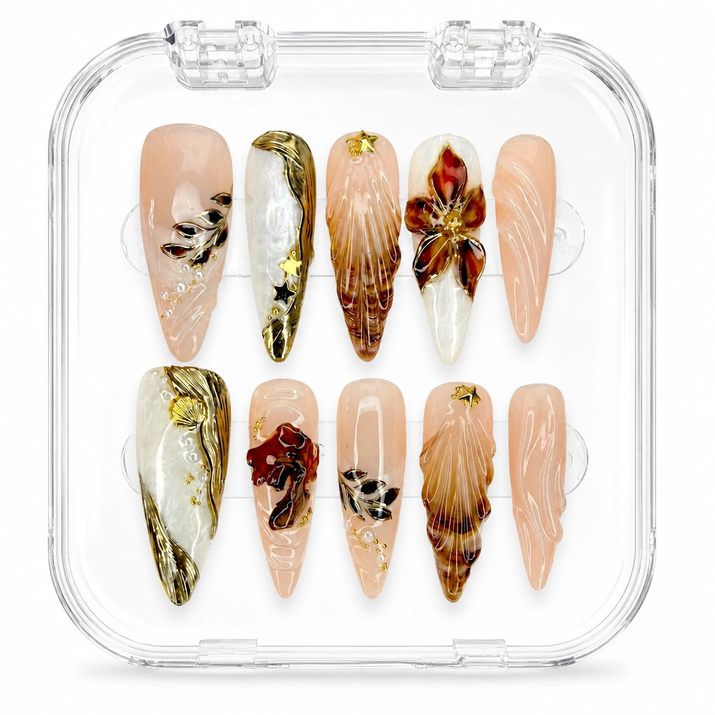 Press-on Nails Wholesale $9.90 Golden Bloom by Yabe Vietnam