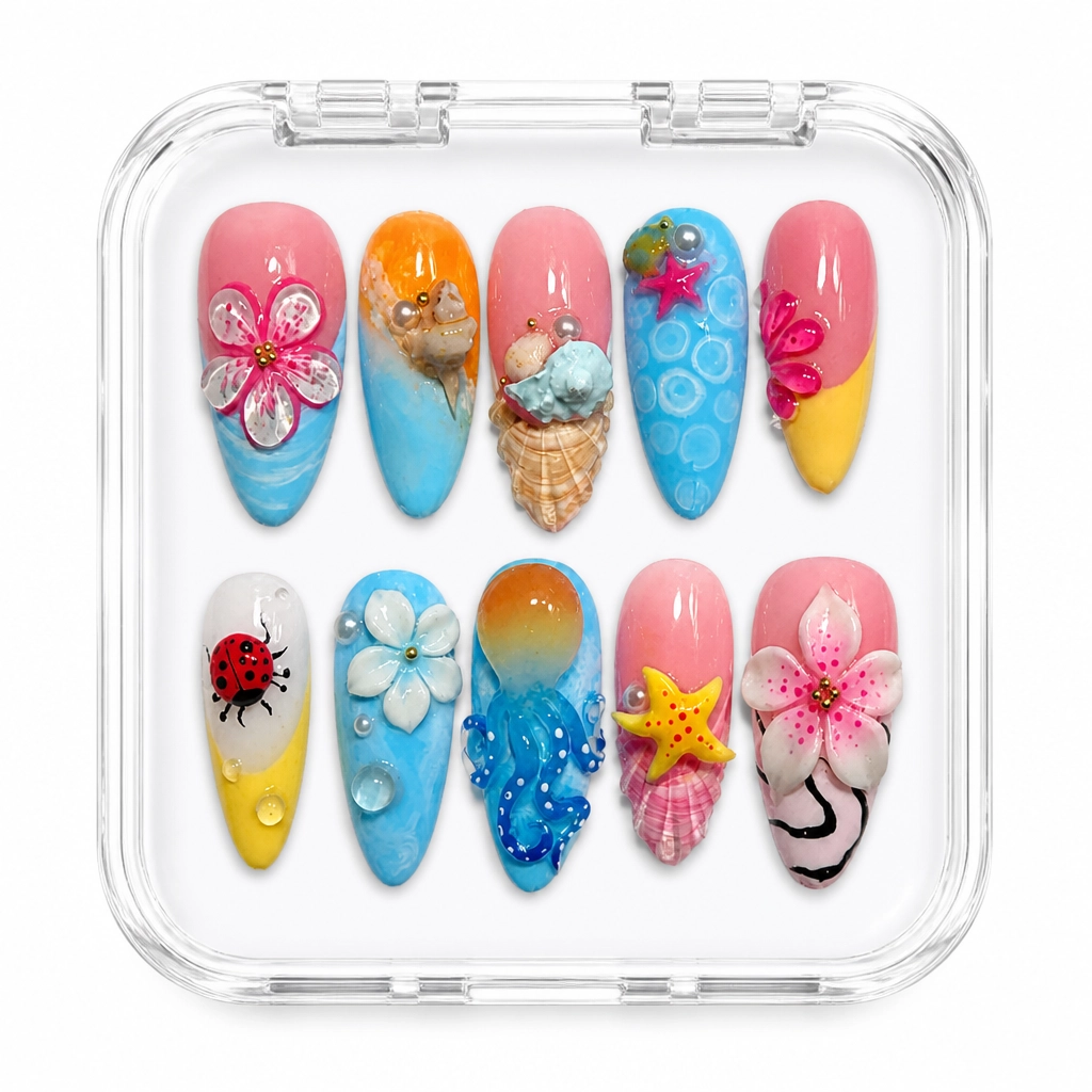 Press-on Nails Wholesale $9.90 Whimsical Blooms by Yabe Vietnam