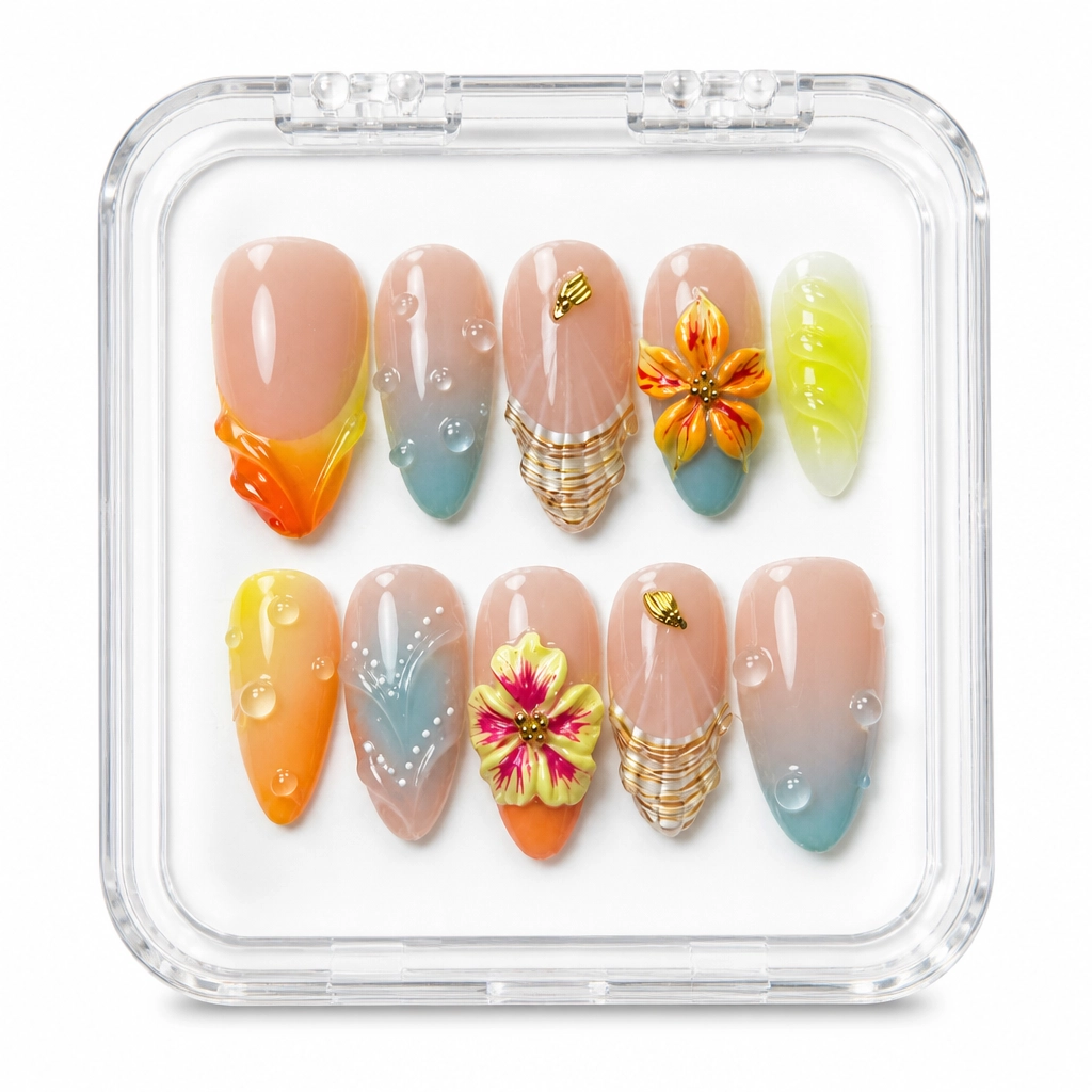 Press-on Nails Wholesale $9.90 Botanical Sunset by Yabe Vietnam