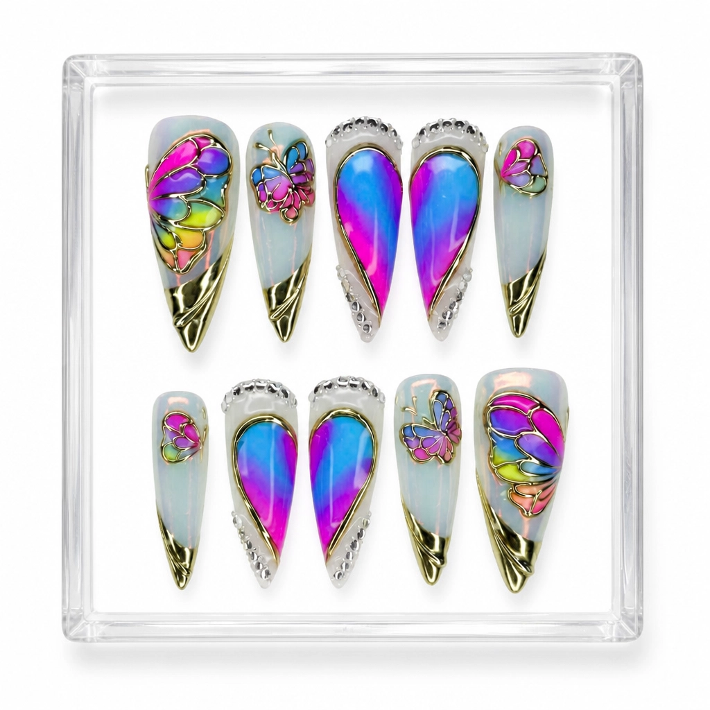 Press-on Nails Wholesale $9.90 Neon Butterfly by Yabe Vietnam