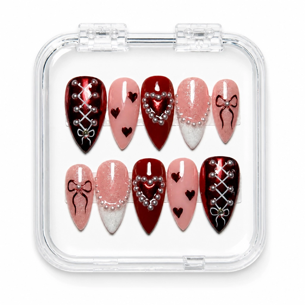 Press-on Nails Wholesale $9.90 Crimson Heartstrings by Yabe Vietnam