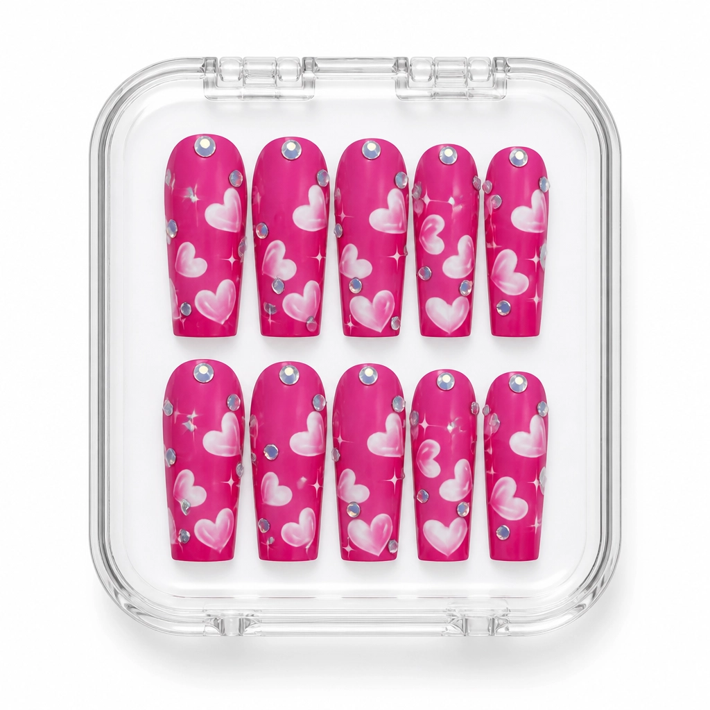 Press-on Nails Wholesale $9.90 Heart Luxe Fuchsia by Yabe Vietnam