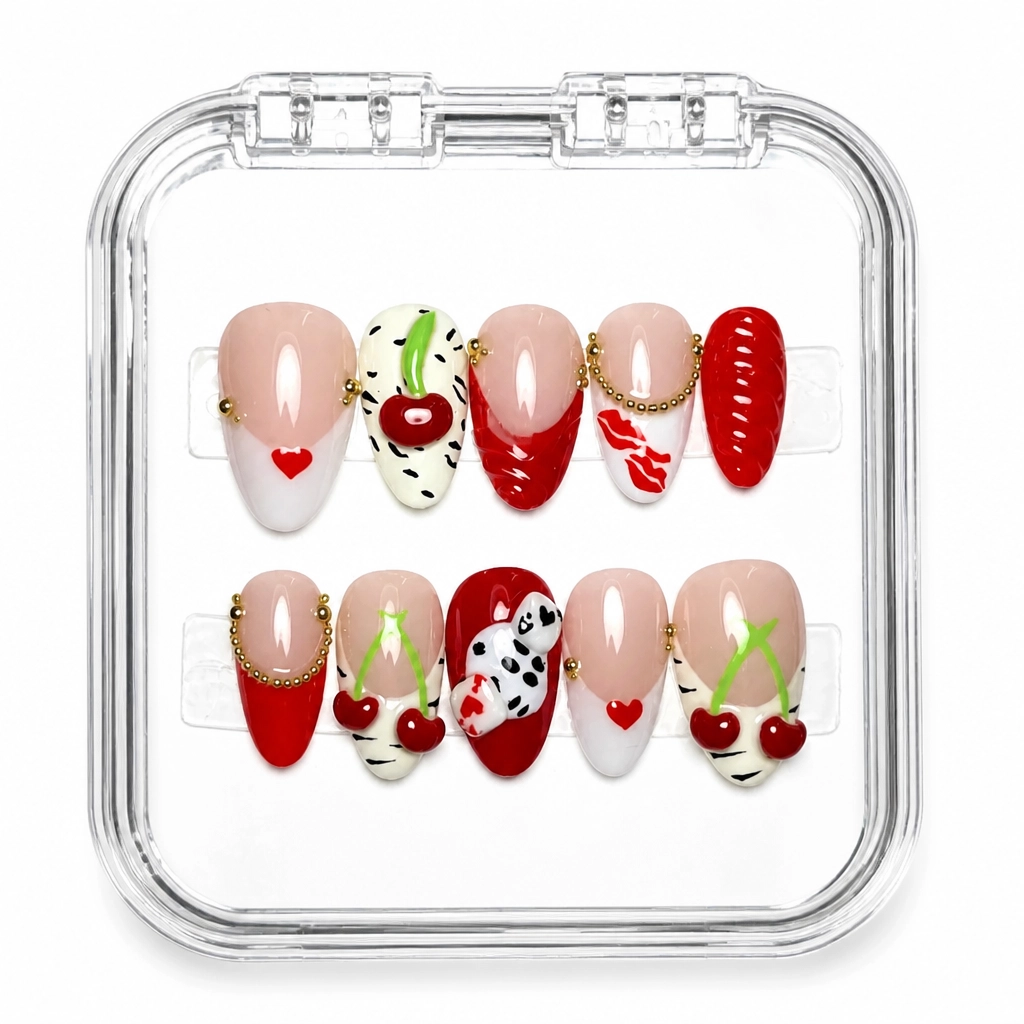 Press-on Nails Wholesale $9.90 Cherry Love Stiletto by Yabe Vietnam