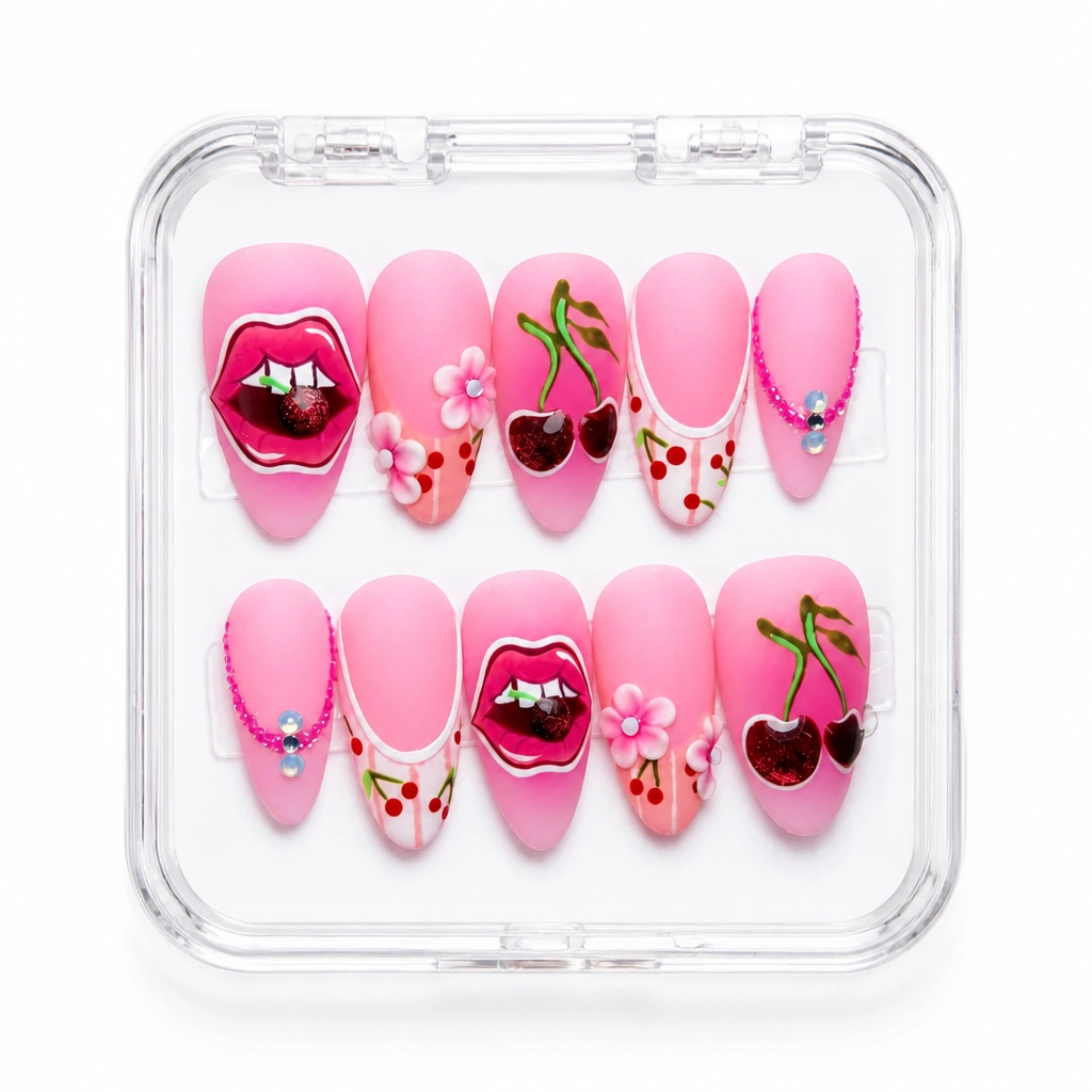 Press-on Nails Wholesale $9.90 Cherry Kiss Almond by Yabe Vietnam