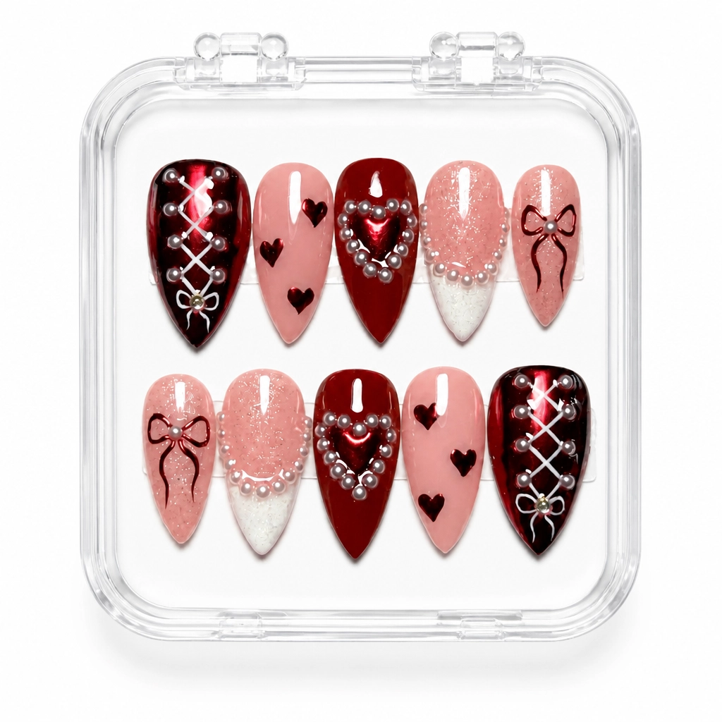 Press-on Nails Wholesale $9.90 Crimson Bow Luxe by Yabe Vietnam
