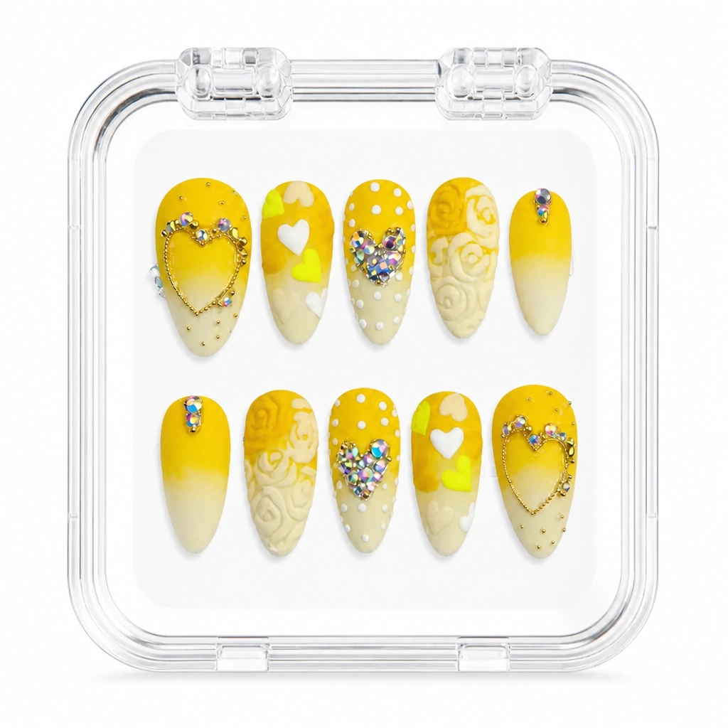 Press-on Nails Wholesale $9.90 Golden Heart Blossom by Yabe Vietnam