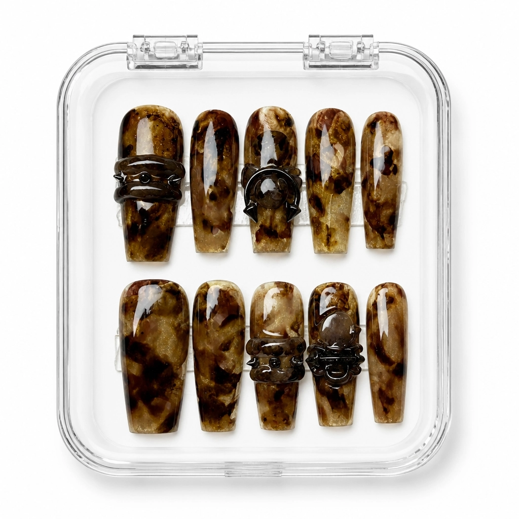 Press-on Nails Wholesale $14.90 Amber Spiked Elegance by Yabe Vietnam