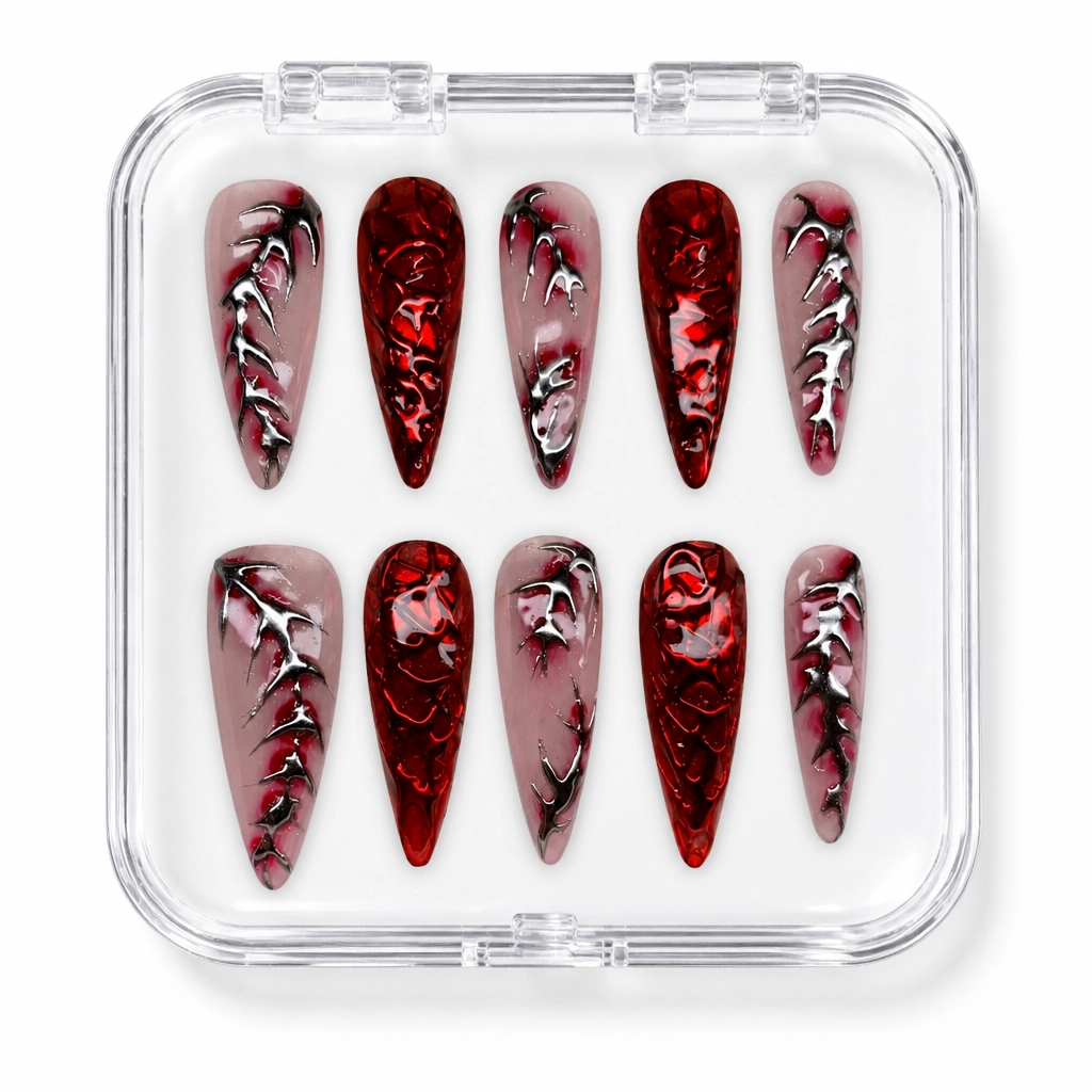 Press-on Nails Wholesale $14.90 Crimson Thorn Romance by Yabe Vietnam