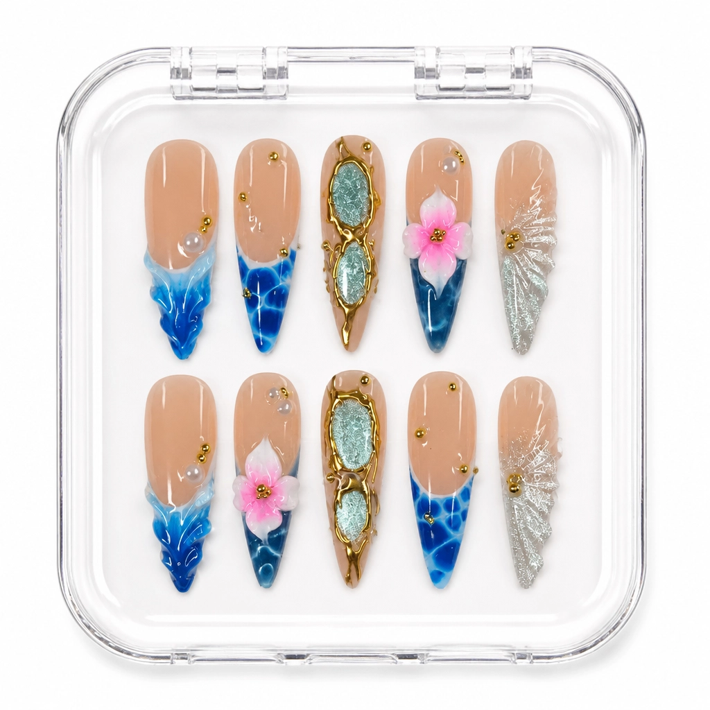Press-on Nails Wholesale $14.90 Oceanic Blossom by Yabe Vietnam