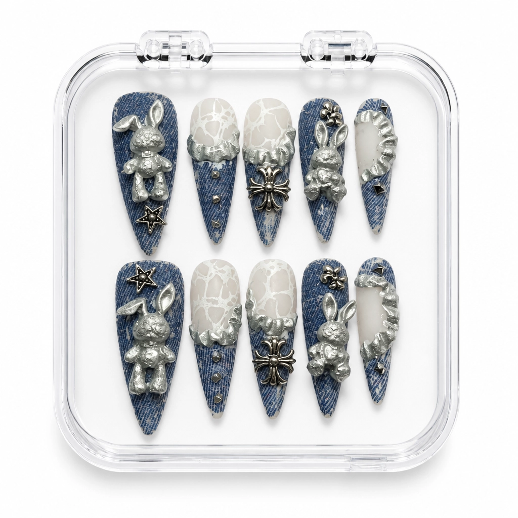 Press-on Nails Wholesale $14.90 Denim Lace Charm by Yabe Vietnam