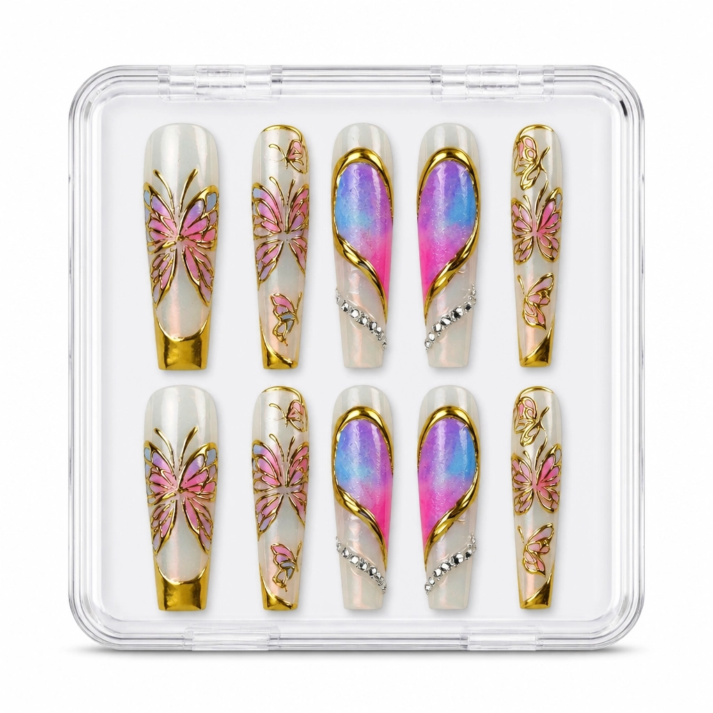 Press-on Nails Wholesale $14.90 Golden Butterfly Bliss by Yabe Vietnam