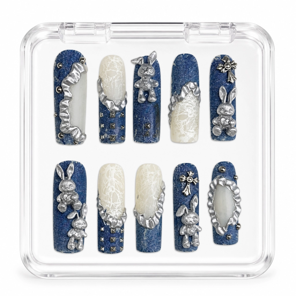 Press-on Nails Wholesale $14.90 Denim Lace Charm by Yabe Vietnam