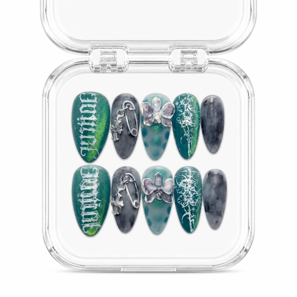 Press-on Nails Wholesale $14.90 Gothic Jade Blossom by Yabe Vietnam