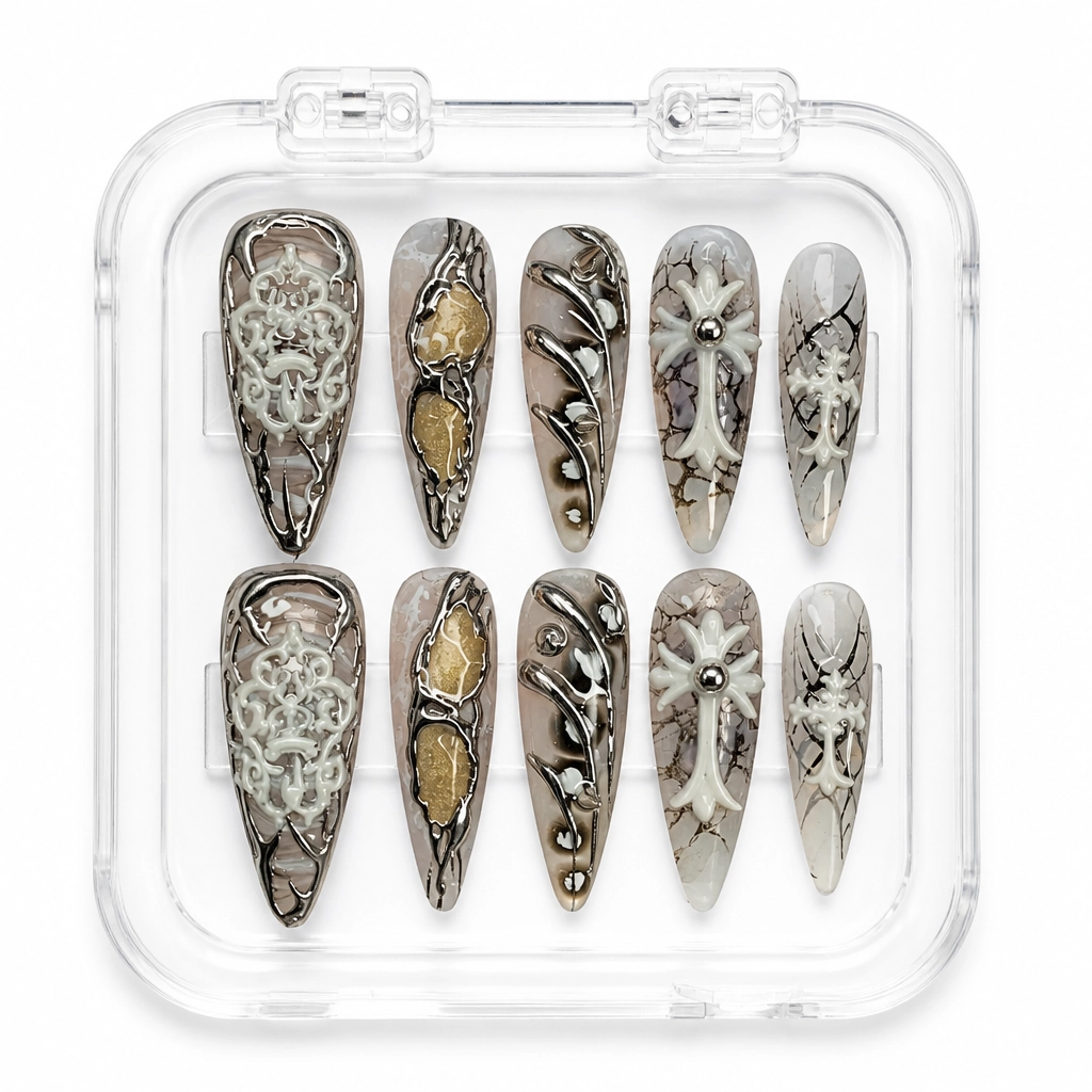 Press-on Nails Wholesale $14.90 Silver Chrome Armor by Yabe Vietnam