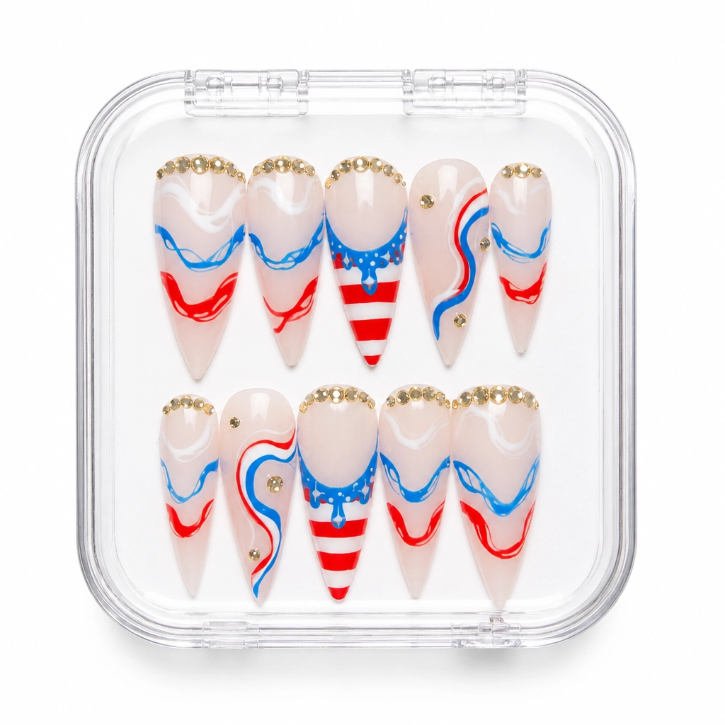 Press-on Nails Wholesale $14.90 Patriotic Elegance by Yabe Vietnam