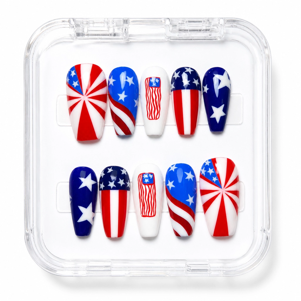 Press-on Nails Wholesale $14.90 Patriotic Pinwheel by Yabe Vietnam
