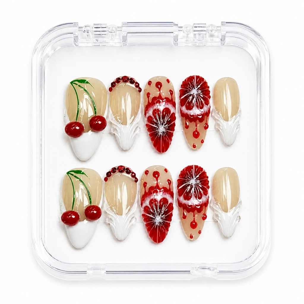 Press-on Nails Wholesale $9.90 Cherry Drip Delight by Yabe Vietnam